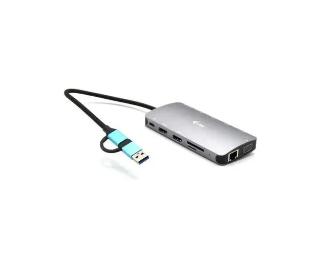 Docking Station i-Tec CANANOTDOCKPD, USB 3.0/USB-C, 100W, VGA, HDMI, RJ-45, Card SD/microSD (Argintiu)