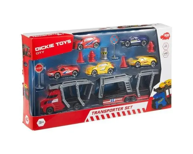 Set Camion de transport + 5 Masinute + Accesorii, Dickie Toys, Plastic, 3 ani+, Multicolor