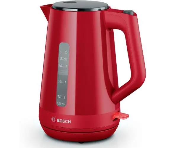 Fierbator de apa Bosch TWK1M124, 1.7l, filtru de calcar, oprire automata, protectie impotriva supraincalzirii si functionarii fara apa, oprire in momentul ridicarii canii de pe suport, Rosu