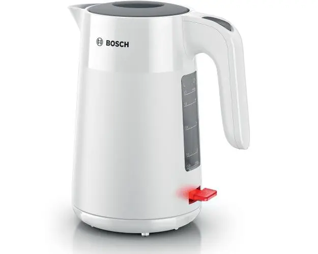 Fierbator de apa Bosch TWK2M161, 1.7l, filtru de calcar, oprire automata, protectie impotriva supraincalzirii si functionarii fara apa, oprire in momentul ridicarii canii de pe suport, Alb