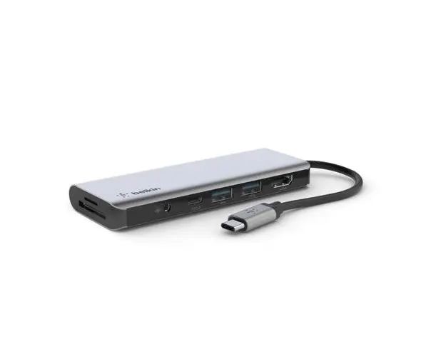 Hub USB Belkin AVC009btSGY, 2 x USB 3.0, 1 x USB Type-C, 1 x HDMI, Audio Combo, Card SD (Gri)