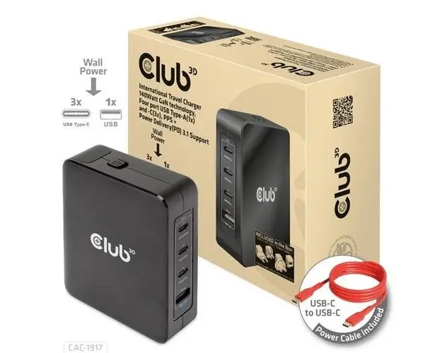 Incarcator retea CLUB3D CAC-1917, pentru calatorie, international, 140W (Negru)