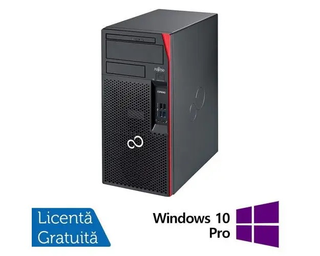 Calculator Sistem PC Refurbished Fujitsu Esprimo P558 Tower, Intel Pentium Gold G5400 3.70GHz, 8GB DDR4, 256GB SSD, DVD-ROM + Windows 10 Pro