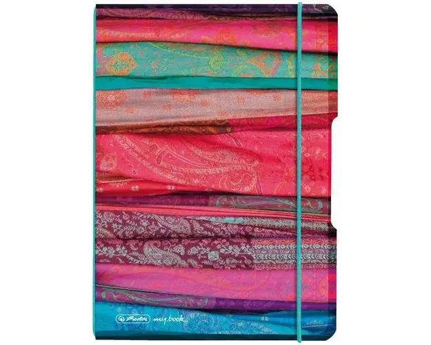 Caiet Herlitz MyBook Flex, A5, 40 file, patratele, coperta Scarfs, elastic turcoaz