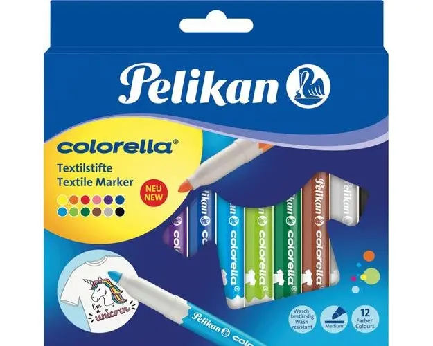Set 12 culori Carioca Pelikan, colorella textile, pentru materiale textile