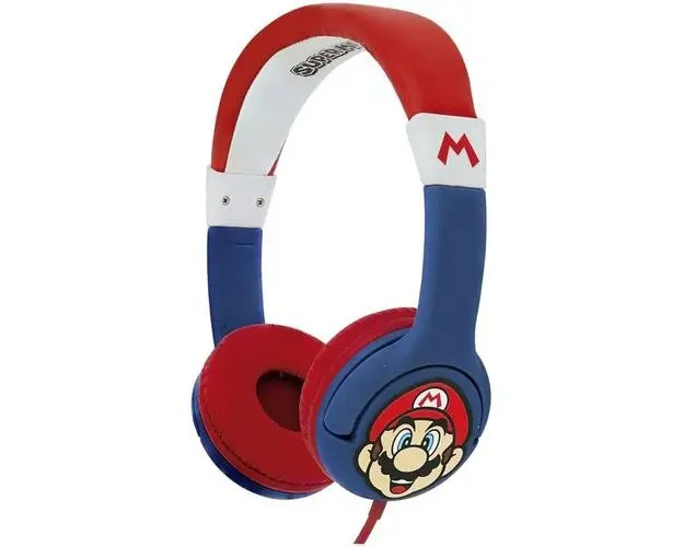 Casti Stereo OTL Super Mario, Pentru copii, Cu fir (Albastru/Rosu)