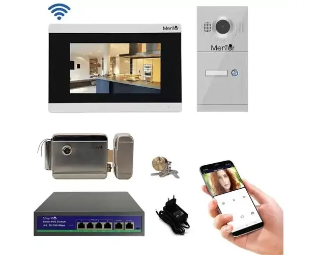 Kit Interfon Video 1 familie wireless WiFi IP65 1.3MP 7 inch Color 3in1 POE RJ45 Mentor SYKT028