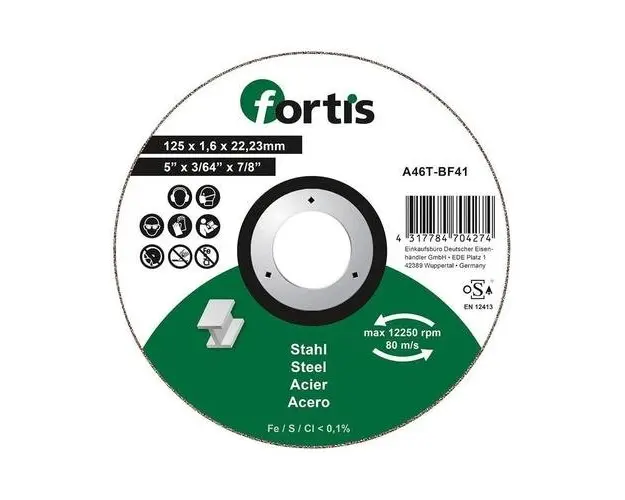 Disc de debitat otel/inox 125x1.6mm, Fortis
