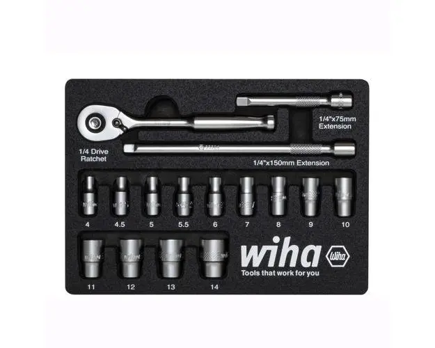 Set de chei cu clichet Wiha 44683, 1/4inch, cu insertie din spuma 17 piese