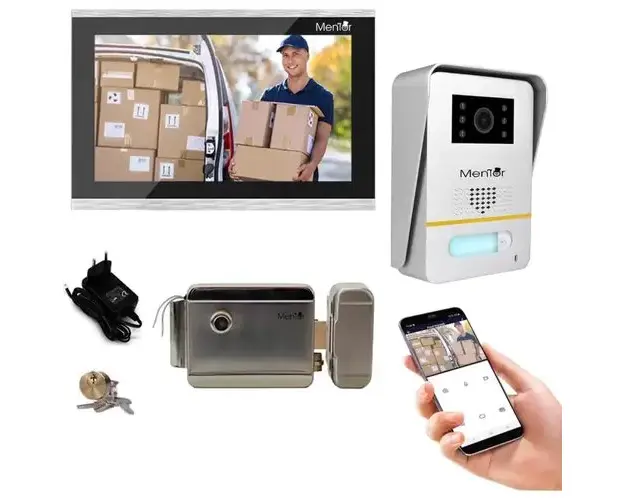 Kit Interfon Video wireless WiFi IP65 2MP 10.1 inch Color 3in1 2 fire Mentor SYKT013