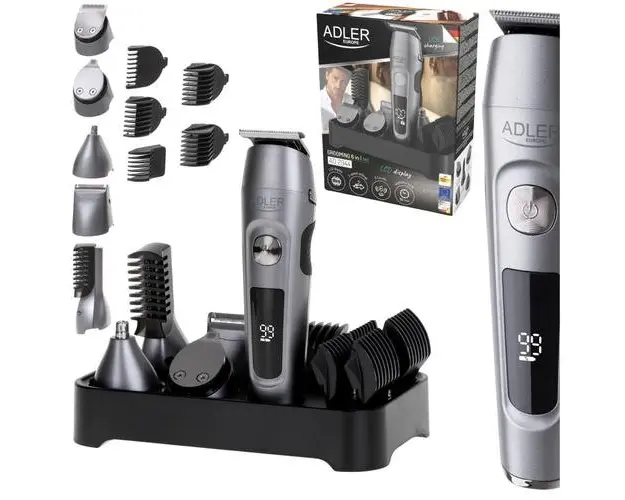 Set de ingrijire 6 in 1 ADLER AD2944, Ecran LCD, Rezistent la Apa IPX6, 2 Viteze (Multicolor)