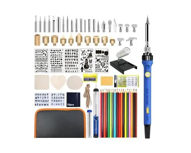 Kit pirogravura si carcasa, Pistol de lipit, 60W, Accesorii, 81 piese