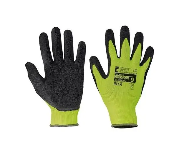 Manusi de protectie fara cusaturi Cerva Palawan, Strat de latex, Marimea M (Negru/Verde)