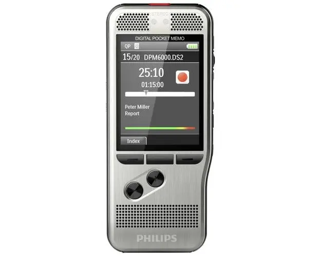 Reportofon Pocket Memo, Philips DPM6000/02, Ecran LCD, 4GB RAM, micro USB, Jack 3.5mm (Gri)