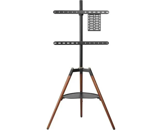 Stand TV de podea, trepied, inaltime si rotire reglabile, 32 - 65 inch, raft inclus, Negru/Maro, Techly, ICA-TR58