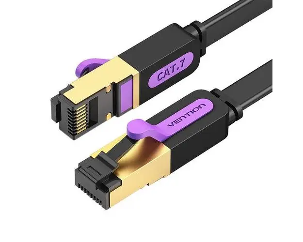 Cablu retea Vention Flat ICABN Ethernet Cat. 7, mufat 2xRJ45, UTP, 10Gbps, 15m, Negru