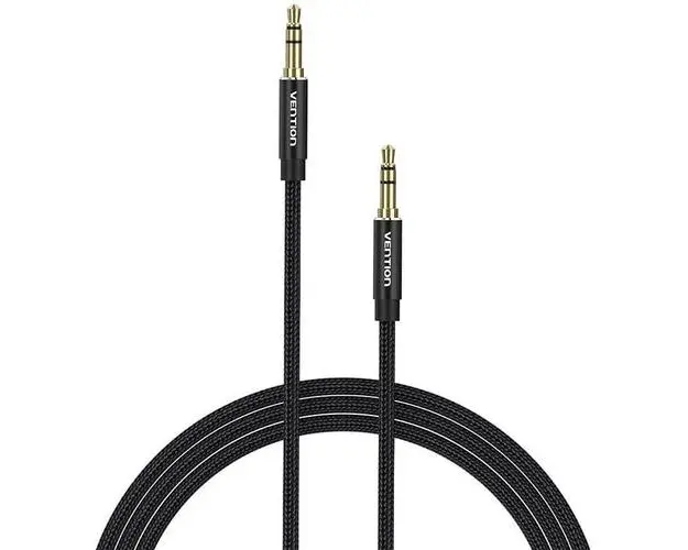 Cablu audio Vention, Jack 3.5mm (T) la Jack 3.5mm (T), 0.5m, conectori auriti, braided BBC si TPE (Negru)
