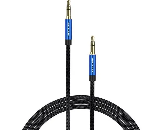 Cablu audio Vention, Jack 3.5mm (T) la Jack 3.5mm (T), 1.5m, conectori auriti, braided BBC (Albastru/Negru)