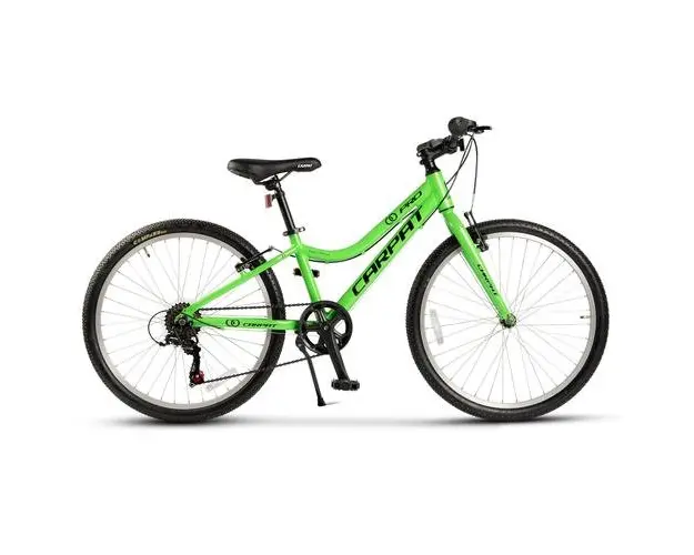 ﻿﻿Bicicleta Copii Carpat C24208C, Shimano Tourney 7 viteze, Frane V-Brake, Roti 24 inch, Verde/Negru