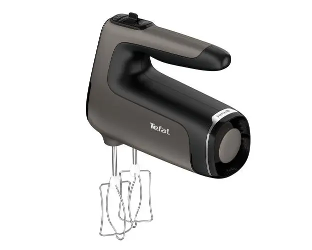 Mixer de mana Tefal PowerMix Silence, 600 W, Functie Turbo, 2 teluri inox, 2 carlige pentru aluat, Tehnologie Silence600, Gri