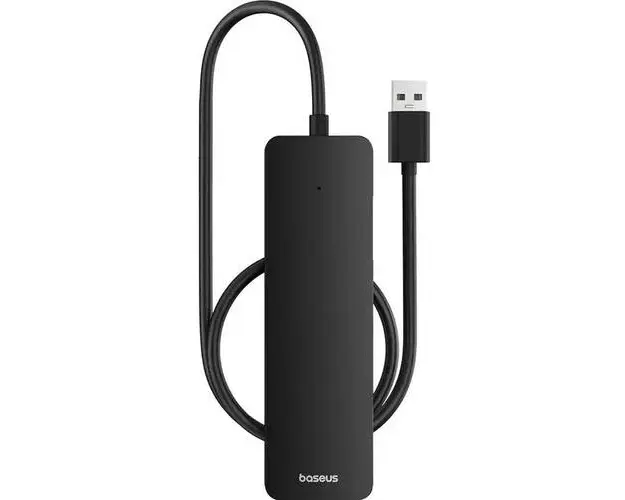 Hub Baseus UltraJoy 4-in-1 Lite, USB-A la 4xUSB-A 3.0, 5Gbps, cu cablu de 50cm, Negru