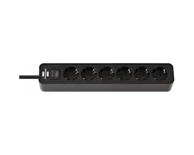 Priza multipla 6 posturi, cablu 1.5m, Brennenstuhl, seria Ecolor, Switch On/Off iluminat, Protectie copii, Negru