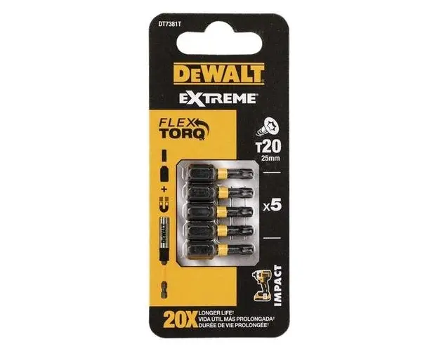 Set 5 capete de impact Torsion TX20/25mm, DeWALT