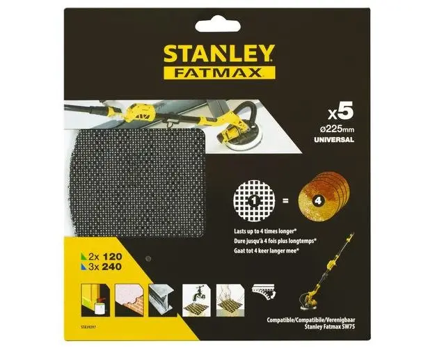 Foi abrazive 2×P120,3×P240 pentru slefuitor pereti SFMEE500S, 5 bucati, Stanley