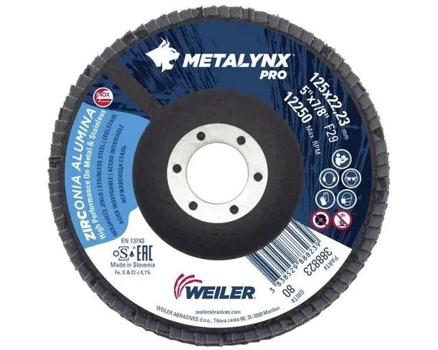 Disc abraziv lamelar Metalynx Professional 125x22.23, Z80, metal/inox