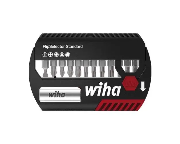 Set de biti FlipSelector Standard, 25mm, mixt, 1/4inch, cu clema pentru centura in blister, 14 piese, Wiha