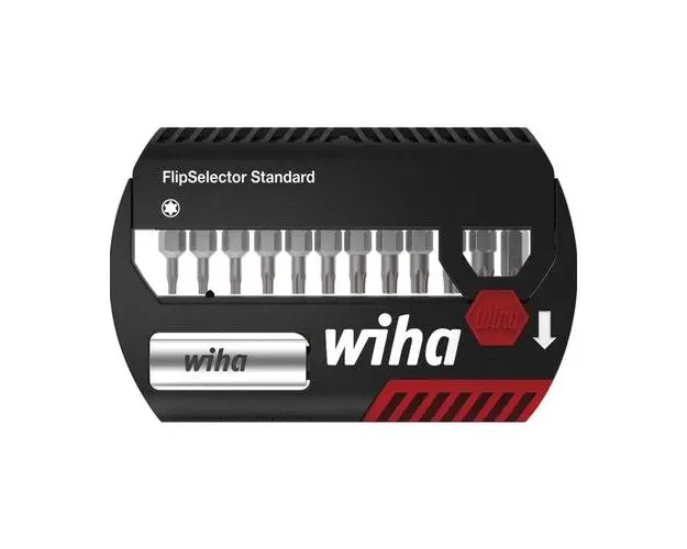 Set de biti FlipSelector Standard, 25mm, Torx, 1/4inch, cu clema pentru centura in blister, 14 piese, Wiha