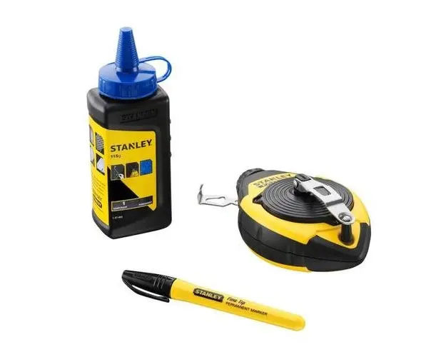 Set sfoara de trasat Stanley FatMax 0-47-681, lungime 30 m, creta albastra si marker negru