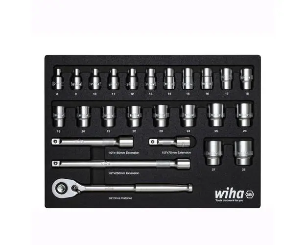 Set chei cu clichet 1/2inch cu insertie din spuma 26 piese Wiha 44740