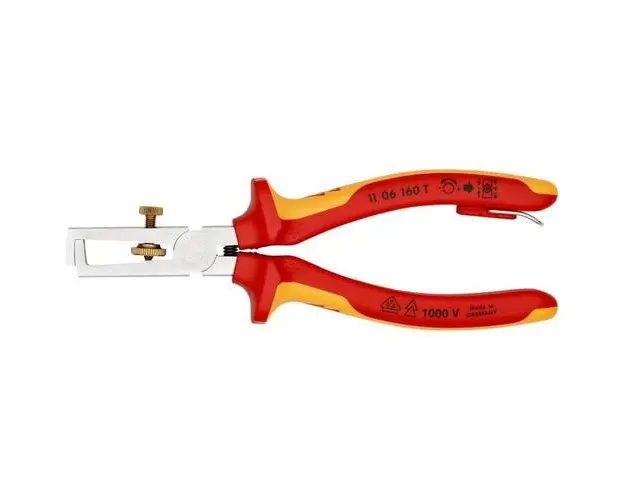 Cleste dezizolator, 1000V VDE, 160mm, cu punct de prindere, Knipex 11 06 160 T