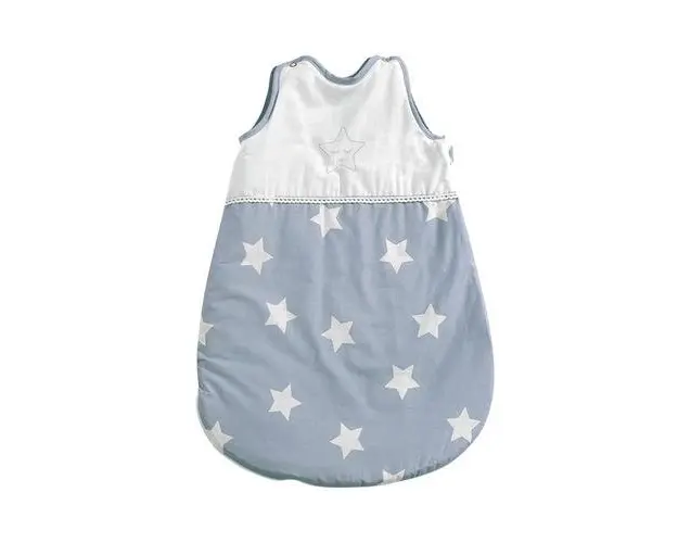 Sac de dormit de vara Lorelli Stars Blue Grey Mist, 0-6 luni, cu broderie, bumbac 100%, inchidere cu capse pe umar si fermoar lateral