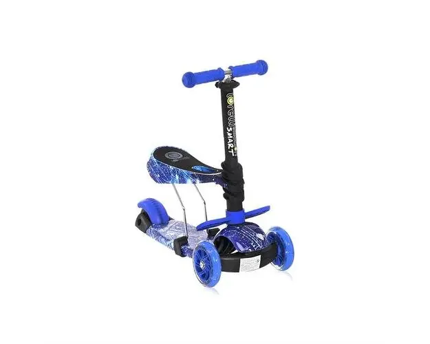Trotineta pentru copii Lorelli Smart Blue Cosmos, 3 ani+, sa detasabila, ghidon si sa reglabila pe inaltime in 3 pozitii, 2 roti luminoase pe fata