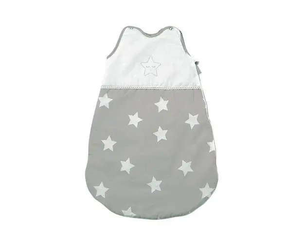 Sac de dormit de vara Lorelli Stars Grey, 0-6 luni, cu broderie, bumbac 100%, inchidere cu capse pe umar si fermoar lateral