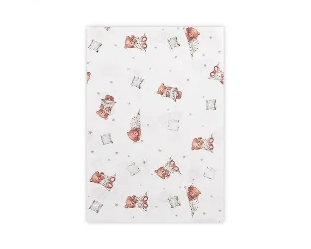 Cearceaf bumbac ranforce Lorelli Bears & Pillows Beige, 100 x 150 cm
