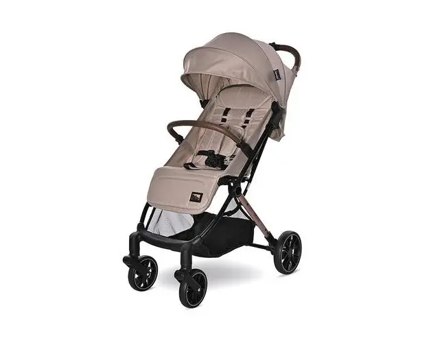 Carucior pentru nou-nascut Lorelli Ribera Beige Warm, tip troler, dimensiuni compatibile avion, 0 luni - 3 ani, maxim 15 Kg, spatar reglabil in multiple pozitii, copertina cu protectie solara, roti cu suspensie, pliere cu o singura mana
