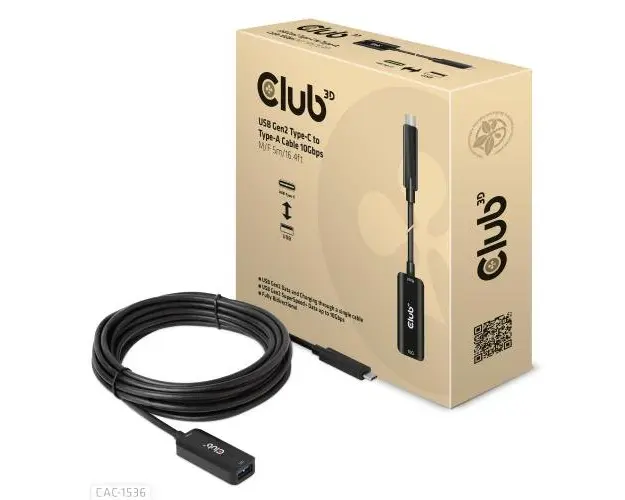 Cablu USB, Gen2 de tip C la tip A, CLUB3D 10 Gbps M/F 5 m/16.4 ft
