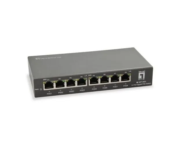 Switch LevelOne GEP-0823, 8 Porturi Gigabit, PoE (Negru)