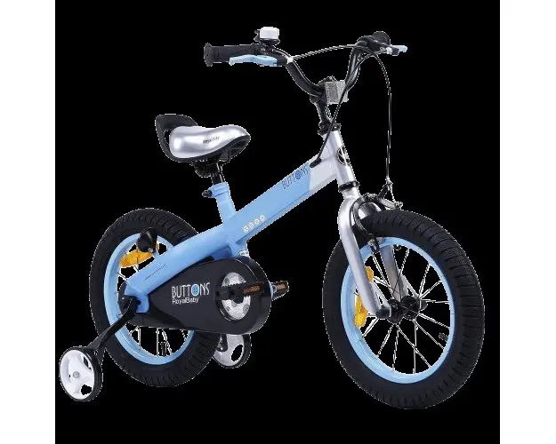 Bicicleta Copii 3-5 ani Royal Baby Matt Button Children 14inch, Roti 14 Inch, Frana fata C-Brake, Frana spate Torpedo, Roti Ajutatoare, Albastru