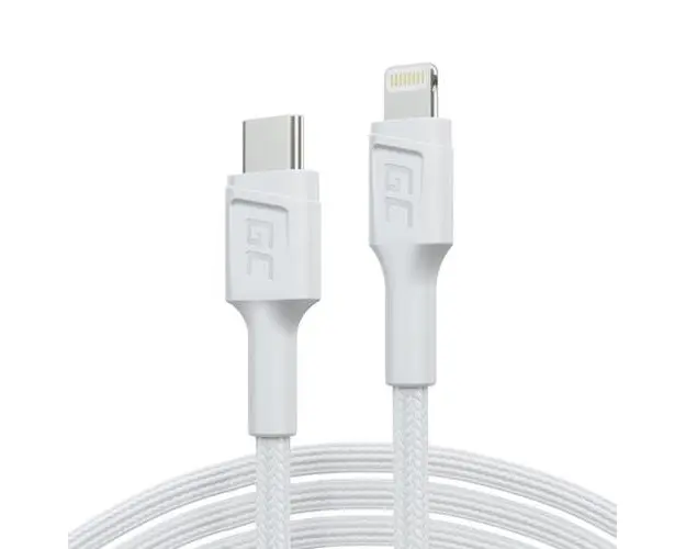 Cablu de date Green Cell PowerStream, USB-C - Lightning, incarcare rapida PD 27W, certificat MFi, 1m, Alb
