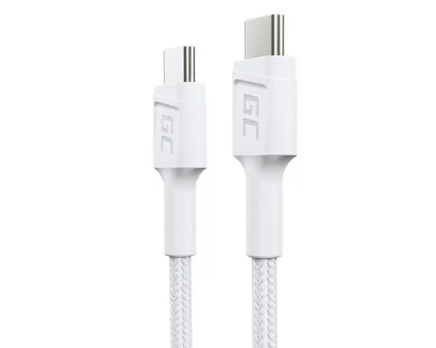 Cablu de date Green Cell PowerStream, USB-C - USB-C, 30cm, Power Delivery 60W, Quick Charge 3.0, Alb