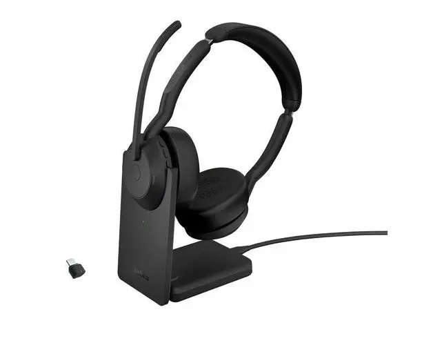 Casti Wireless Call Center Jabra Evolve2 55 UC, Bluetooth, Microfon, Stand incarcare, Autonomie 18 ore (Negru)