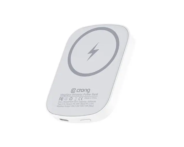Power bank telefon, Crong MagSpot, 5000mAh, USB-C PD 20W, 86x60x11mm, alb