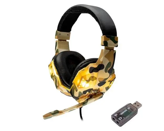 Casti Gaming Spacer SPGH-CAMO-USB, microfon pe brat, conectare prin adaptor USB 2.0 sau Jack 3.5 mm x 2 (Multicolor)