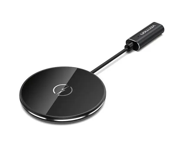 Incarcator wireless Vention 15W, 1 x wireless, alimentare prin USB Type-C, Aluminiu si sticla securizata, Negru