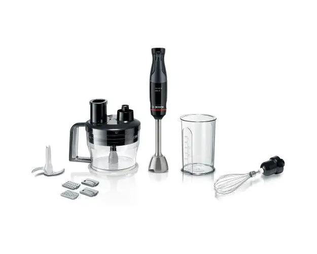 Blender de mana Bosch MSM4B670, 1000W, tija de inox, mecanism click, cuplaj ceramic, buton ergonomic pt selectarea vitezelor (Negru)