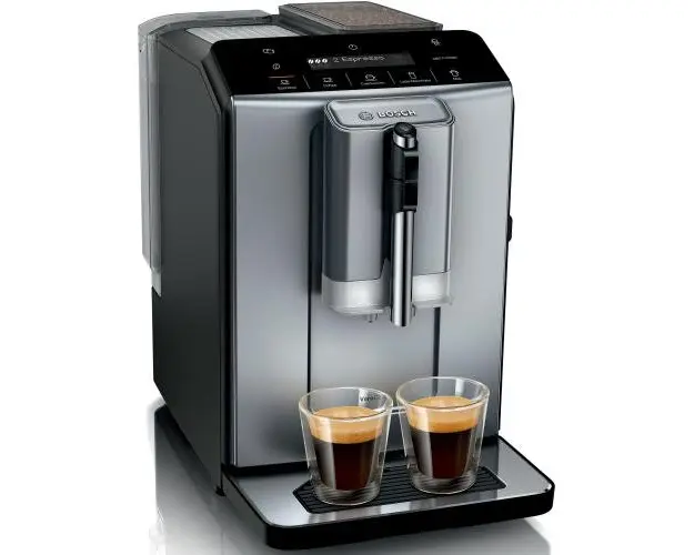 Espressor automat Bosch VeroCafe TIE20504, 1300 W, 15 bari, 1,4 l, rasnita ceramica, dispozitiv spumare lapte MilkMagic Pro, sistem SensoFlow (Argintiu)